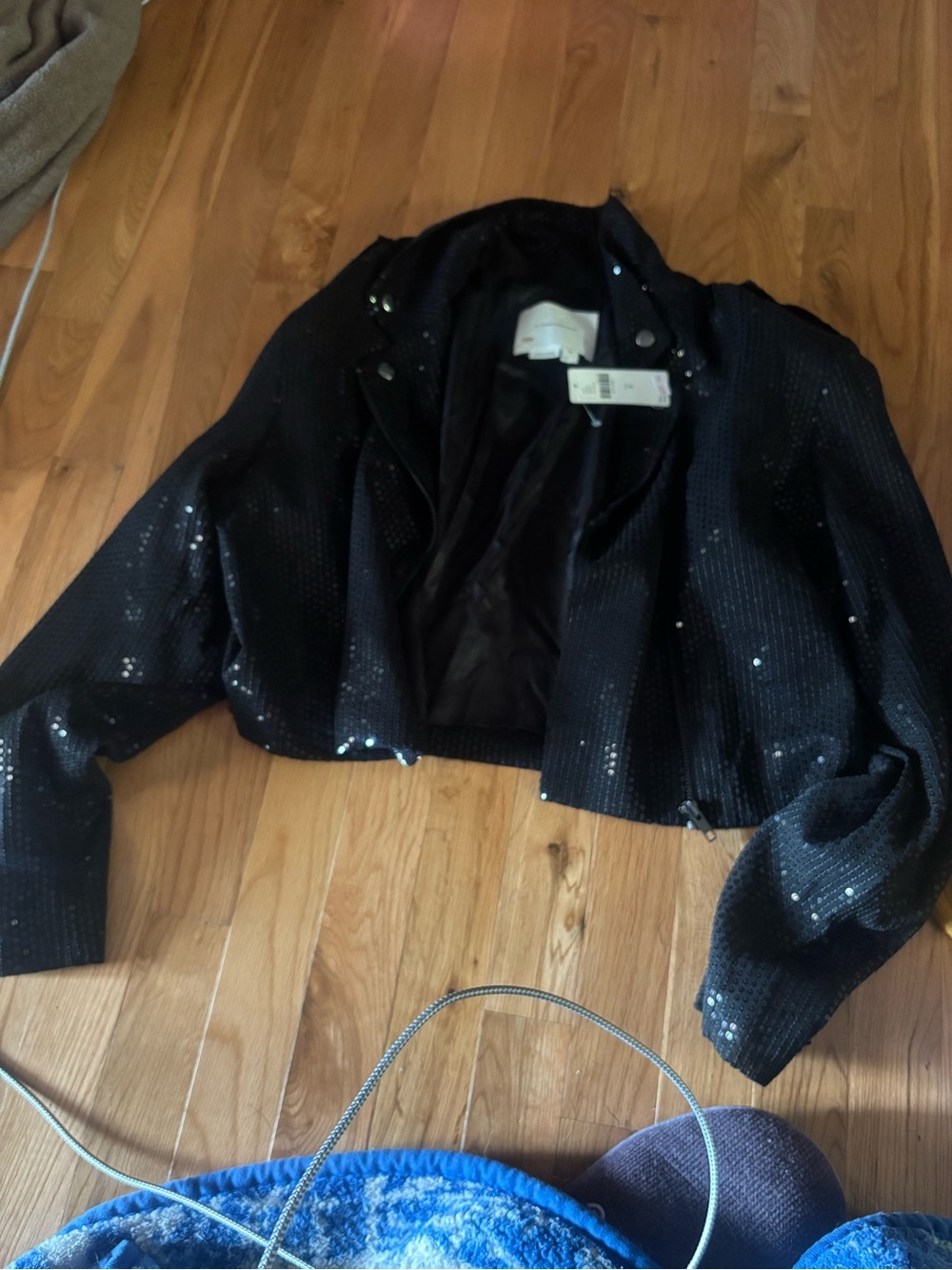 Anthropologie Black Sequin Cropped Blazer